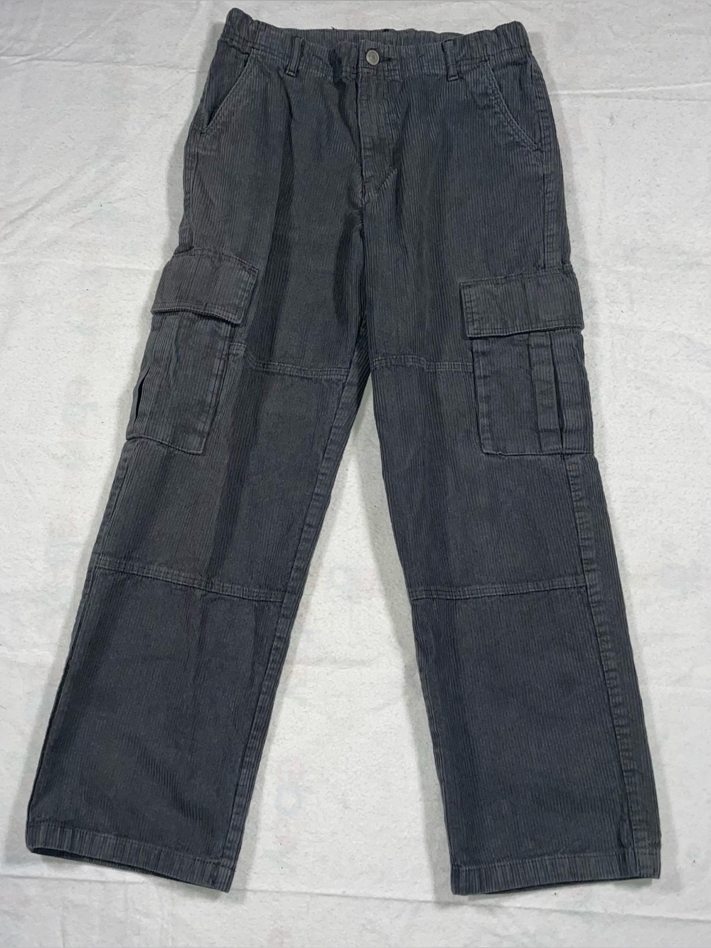 H&M Boys 16 Adjustable Waist Grey Corduroy Straight Leg Cargo Pocket Pants